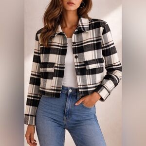 Zara Black and White Plaid Blazer